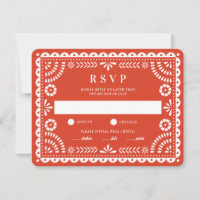 Papier Picado Rouge chaud | Carte RSVP de réponse 