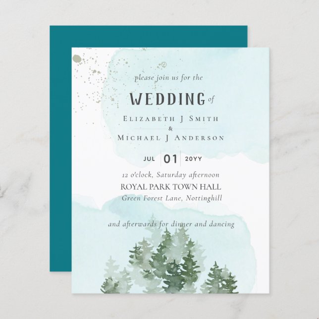 Papier Pine Trees Teal and Sage Wedding (Devant / Derrière)