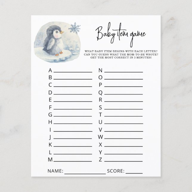 Papier Pingouin - Jeu d'article pour bébé. Jeu baby showe (Devant)