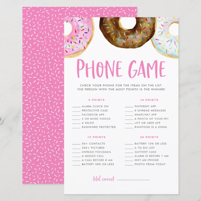 Papier Pink and Chocolate Donuts Baby shower Téléphone Je (Devant / Derrière)