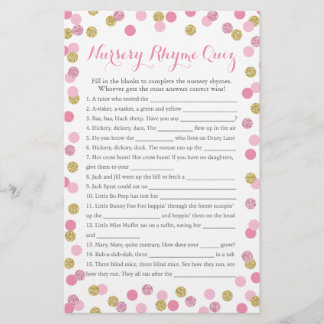 Papier Pink and Gold Baby shower Nursery Rhyme Quiz