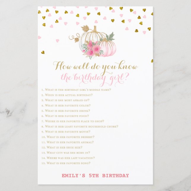 Papier Pink and Gold Fall Anniversaire Jeu, Citrouille (Devant)