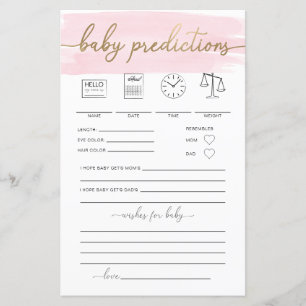Papier Pink Aquarelle Baby Predictions Jeu