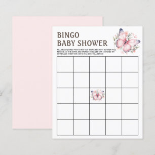 Papier Pink Aquarelle Papillon Baby shower Bingo Jeu