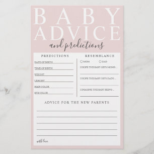Papier Pink Baby Conseils & Prédictions Baby shower Jeu