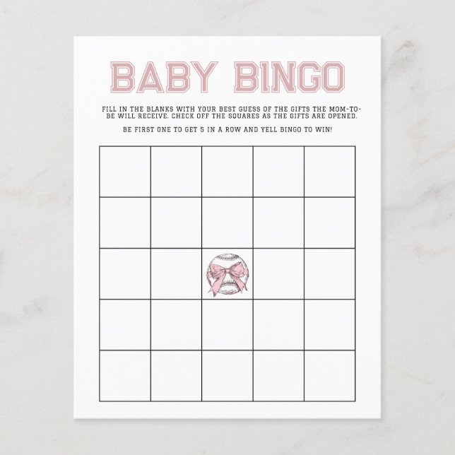 Papier Pink Batter Up Baseball Baby Bingo Game (Devant)