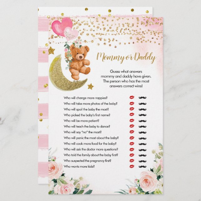 Papier Pink Bearly Maman ou Daddy Games (Devant / Derrière)