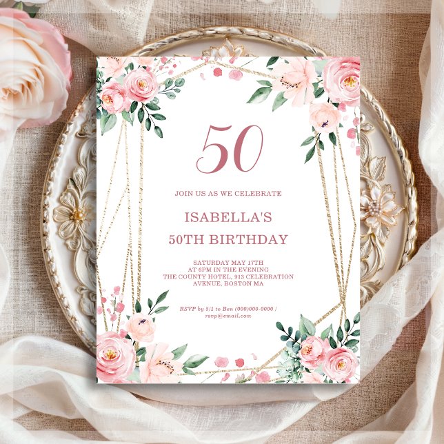 Papier Pink Blush Floral 50e Budget Invitation Anniversai (Créateur téléchargé)