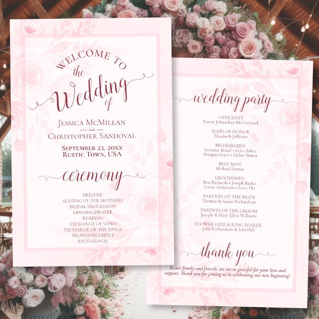 Papier Pink Boho Chic Peonies Budget Wedding Program (Front/Back)