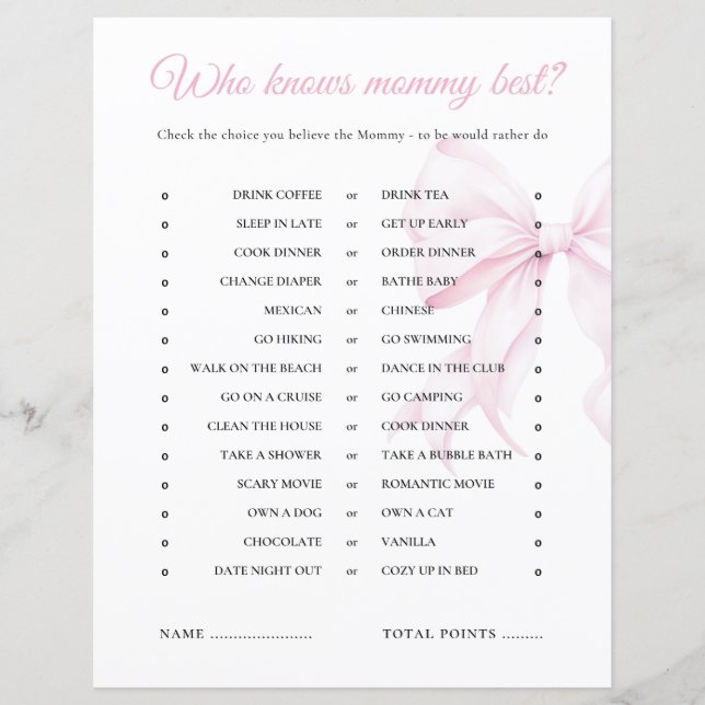 Papier Pink Bow Baby shower Qui Connaît Mommy Meilleur Je (Devant)