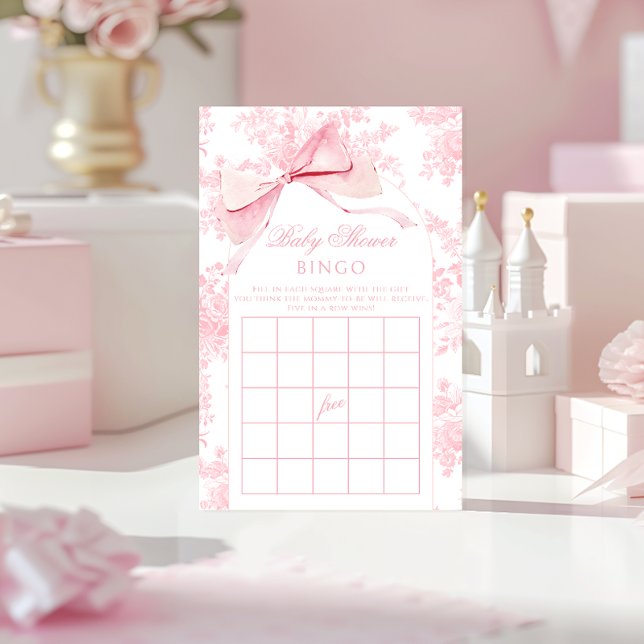 Papier Pink Bow Boho Arch Flolle Baby shower Bingo Jeu (Créateur téléchargé)