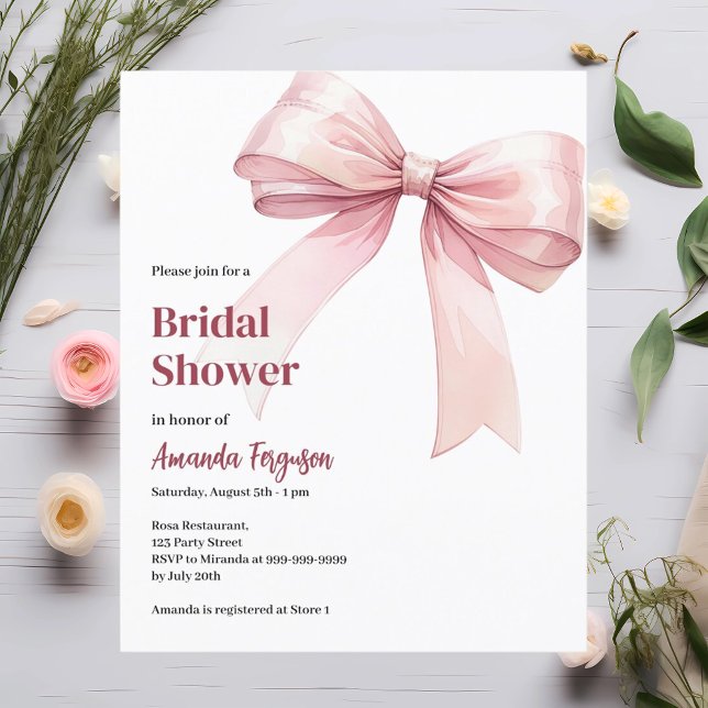 Papier Pink bow élégante nuptiale douche invitation (Créateur téléchargé)