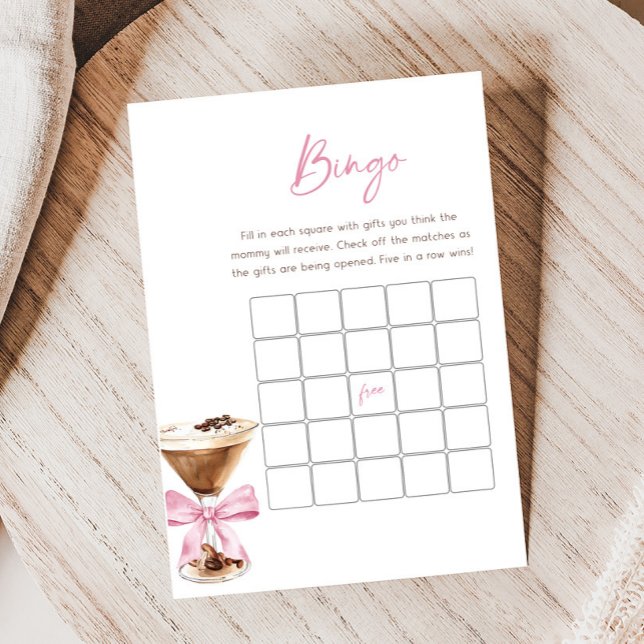 Papier Pink Bow Espresso Martini Baby Shower Bingo Game (Espresso Baby Shower Game)