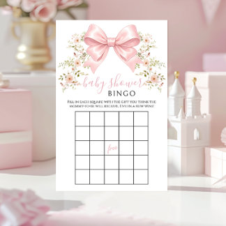 Papier Pink Bow Floral Baby in Bloom Shower Game Bingo