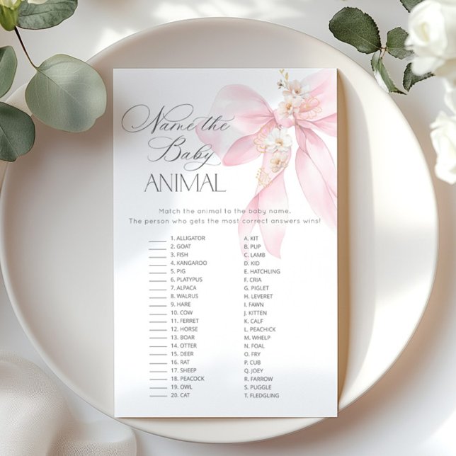 Papier Pink Bow Nom du bébé animal jeu de baby shower (Créateur téléchargé)