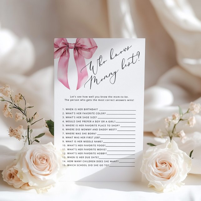 Papier Pink Bow Qui connaît maman meilleur jeu de baby sh (Créateur téléchargé)