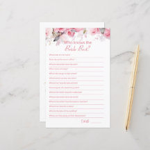 Pink Bridal Shower How well do you know Game Card
