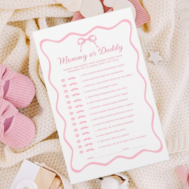 Papier Pink Coquette Bow Baby shower Devinez Qui Joue (Créateur téléchargé)