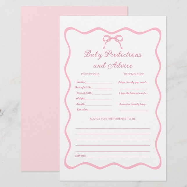 Papier Pink Coquette Bow Baby shower Prédictions Jeu (Devant / Derrière)