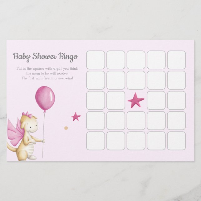 Papier Pink Dragon Girl Baby shower Bingo Jeu (Devant)