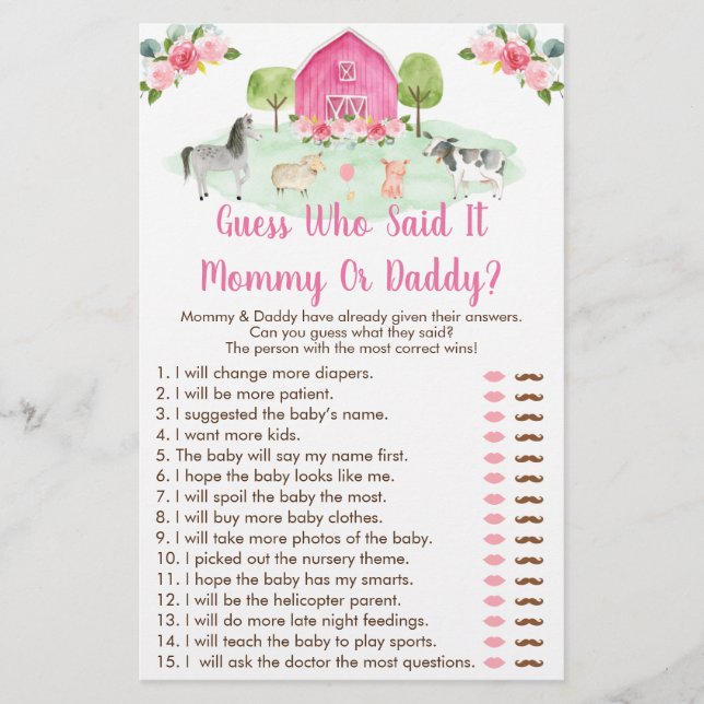 Papier Pink Farm Floral Devinez Qui A Dit Qu'Il Douche Je (Devant)