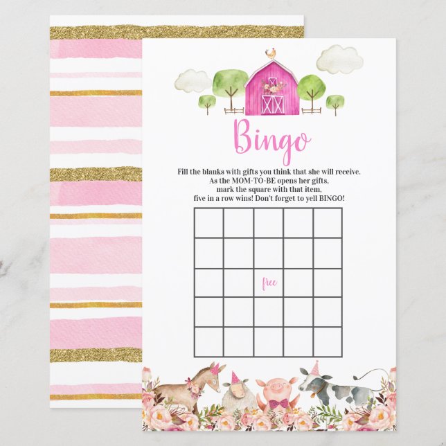 Papier Pink Farm House Animaux Barnyard Bingo Jeux (Devant / Derrière)