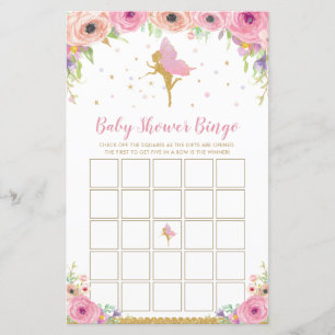 Papier Pink Floral Baby shower Fairy Jeu de Bingo