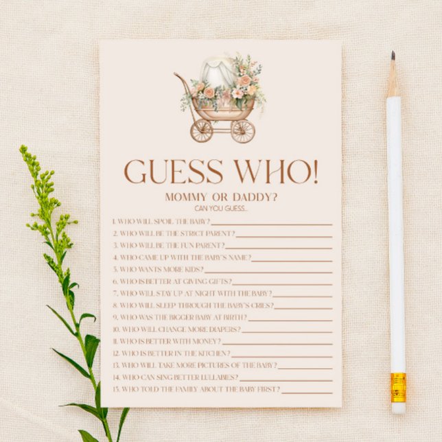 Papier Pink Floral Carrier Devine Qui Baby shower Jeu (Créateur téléchargé)