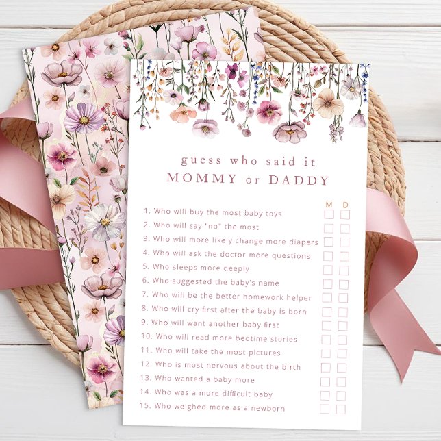 Papier Pink Floral maman ou papa Baby shower Jeu - Poussi (Guess Who - Baby Shower Activity)