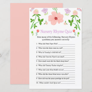 Papier Pink Flowers Nursery Rhyme jeu de baby shower
