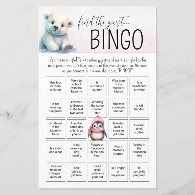Papier Pink Girl Winter Baby Baby shower Jeu (Devant)