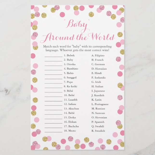Papier Pink & Gold Baby autour du monde jeu de traduction (Devant)