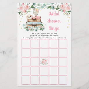 Papier Pink Gold Floral Voyage Fête des mariées Bingo Jeu