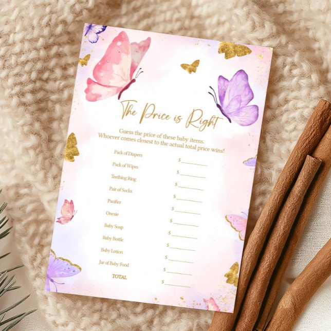 Papier Pink Gold Purple Butterfly Baby Shower Price Game (Butterfly Baby Shower Game)