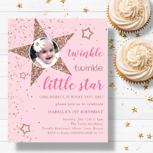Papier Pink & Gold Twinkle Star 1er anniversaire Invitati