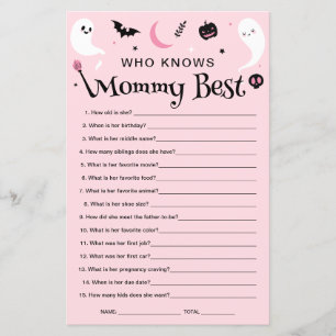 Papier Pink Halloween Baby shower Qui Connaît Mommy Game