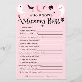 Papier Pink Halloween Baby shower Qui Connaît Mommy Game