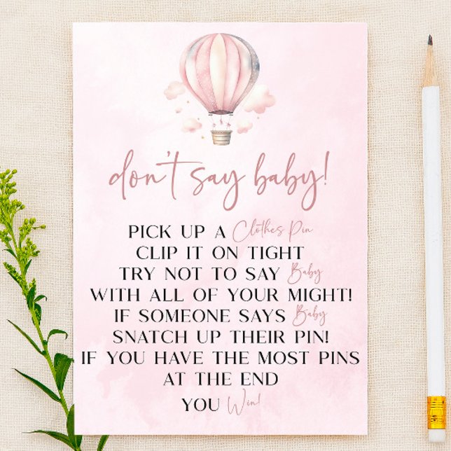 Papier Pink Hot Air Balloon ne pas dire Baby shower jeu (Créateur téléchargé)