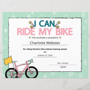 Papier Pink Je peux courir mon certificat de jalon de vél