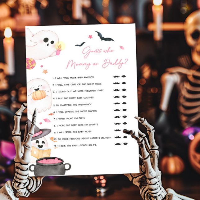 Papier Pink Little Boo Devine qui maman ou papa jeu (Pink Little Boo Baby Shower Guess who Mommy or Daddy Game)