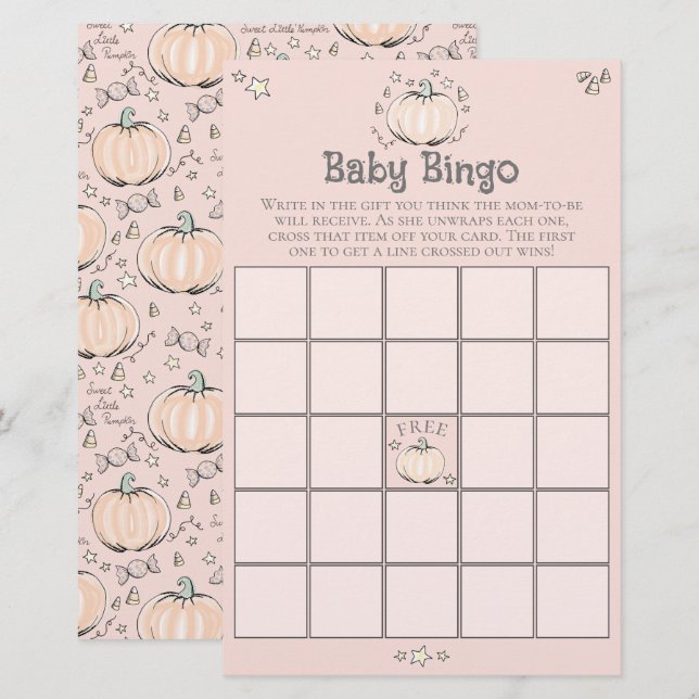 Papier Pink Little Citrouille Bingo Baby shower de  (Devant / Derrière)
