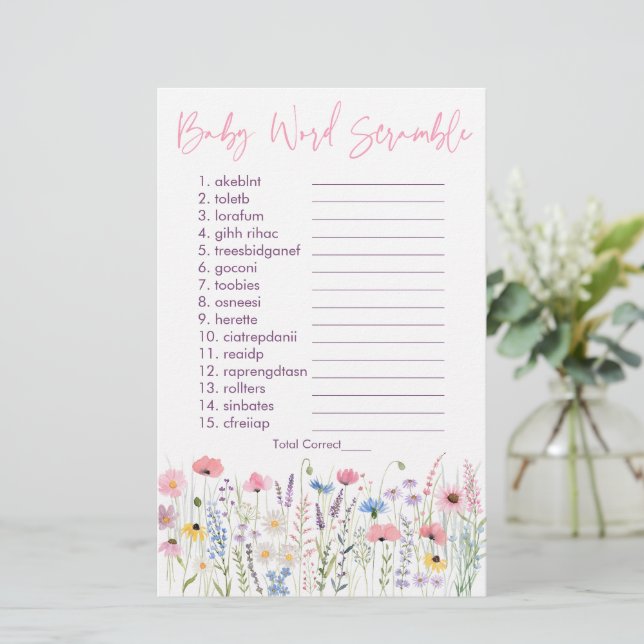 Papier Pink Meadow Fleurs sauvages Baby Word Scramble Jeu (Debout devant)