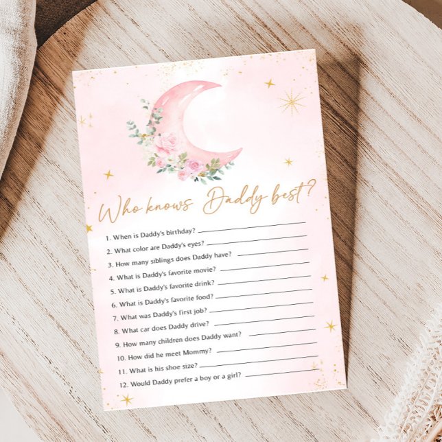 Papier Pink Moon and Stars Shower Who Knows Daddy Game (Floral Monn and Stars Baby Shower Game)
