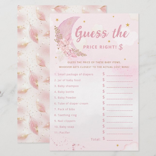 Papier Pink Moon Devine Le Prix Bon Baby shower Jeu (Devant / Derrière)
