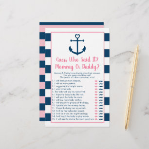 Papier Pink Navy Ancre Devine Qui A Dit Qu'Il Douche Jeu