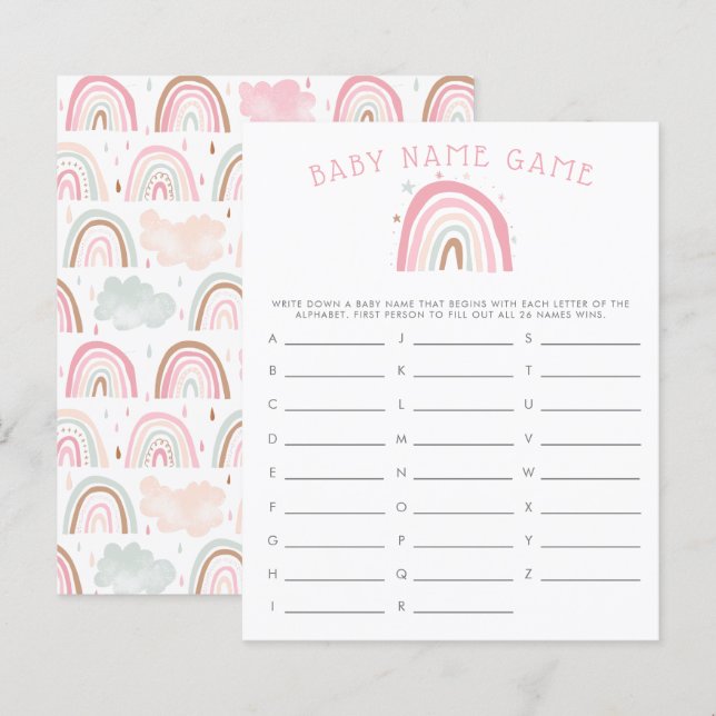 Papier Pink Pastel Rainbow Baby Name Shower Jeu (Devant / Derrière)