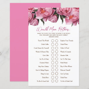 Papier Pink Peonies Baby shower Jeu Mère Plutôt...