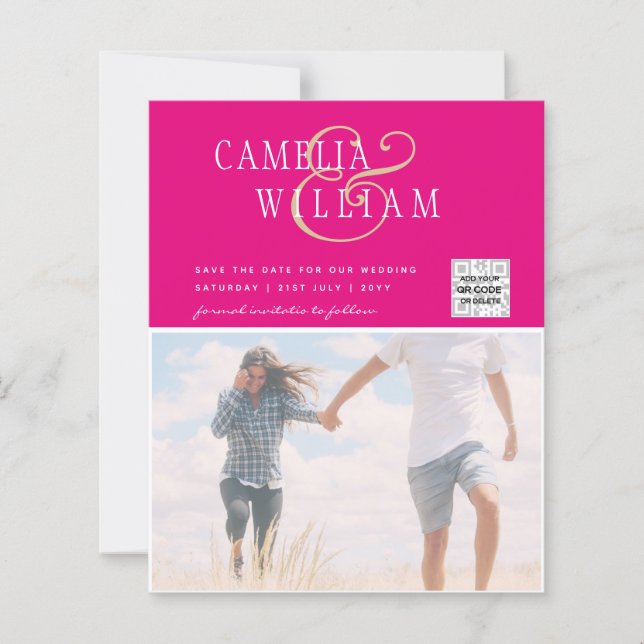 Papier Pink Photo Wedding Inviter QR Code Enregistrer Dat (Devant)