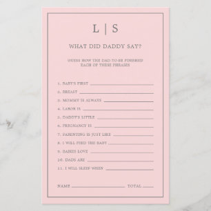 Papier Pink Qu'Est-Ce Que Papa A Dit Baby shower Game