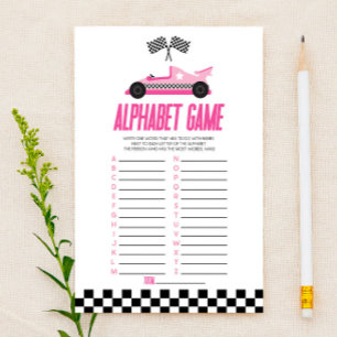 Papier Pink Race Car Alphabet Baby shower Jeu